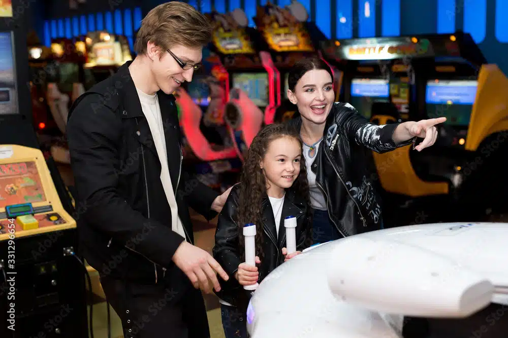 Family at an arcade